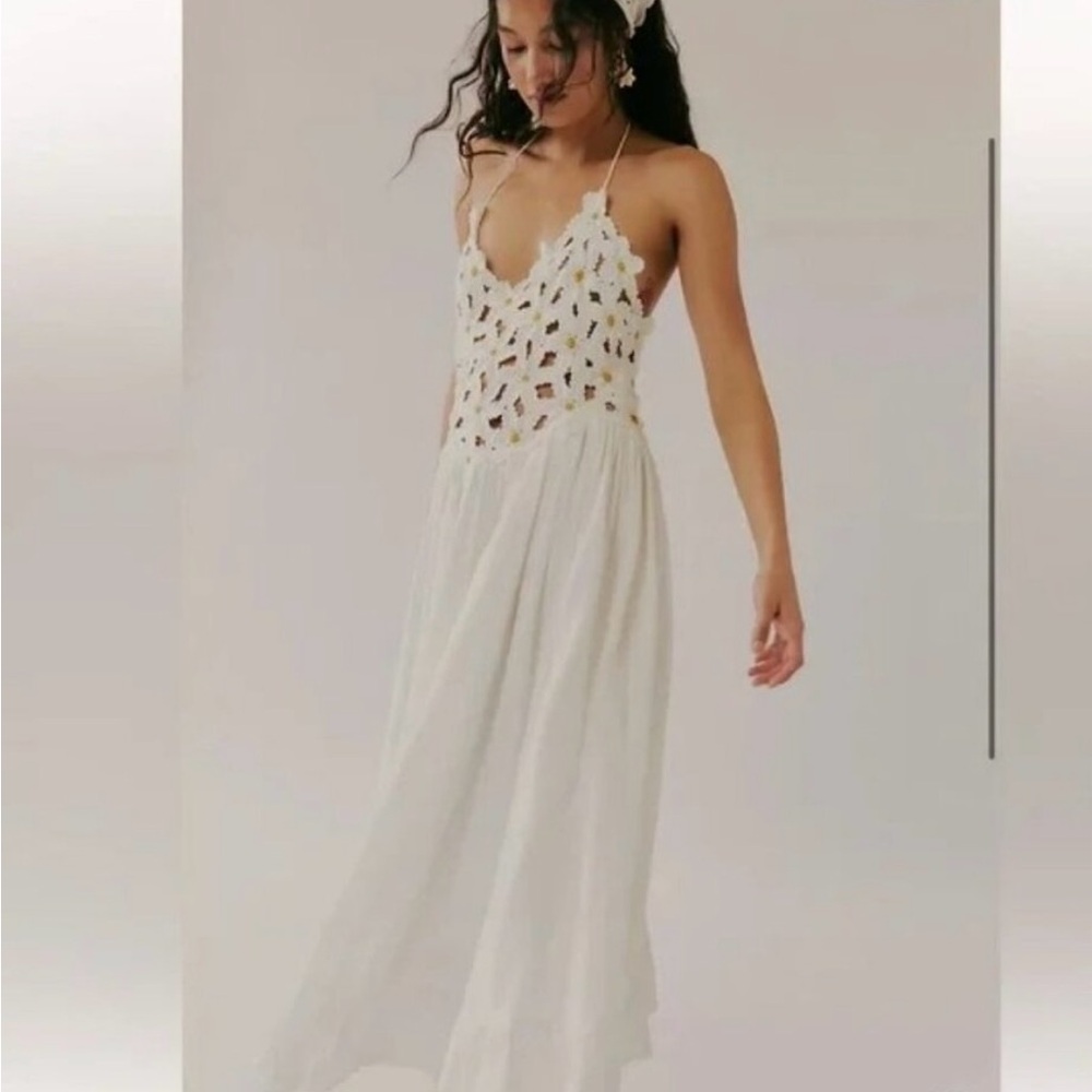 Free People White Crochet Bodice Maxi Dress